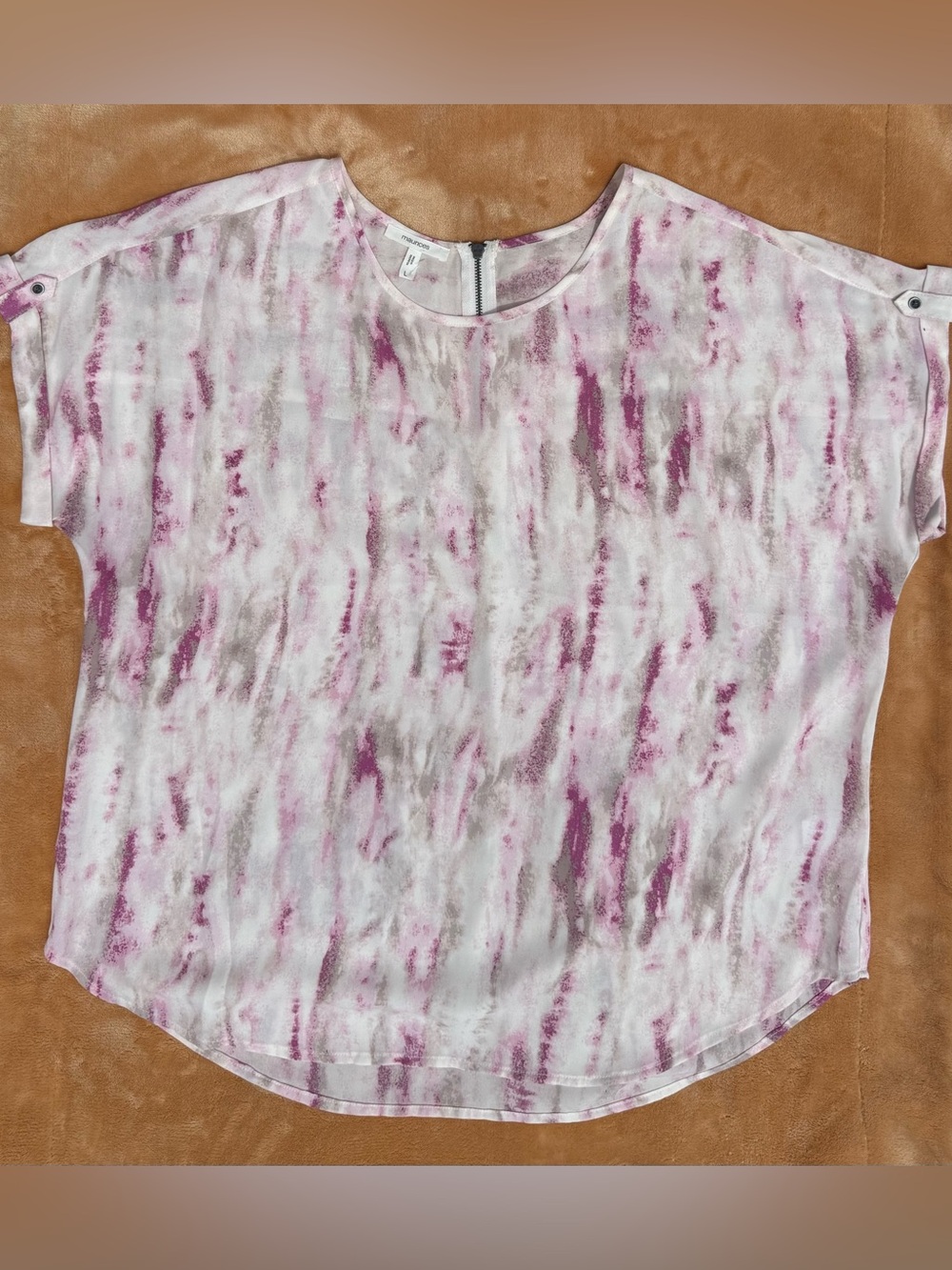 Maurices Pink & Gray Brushstroke Short Sleeve Top